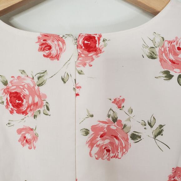 Laura Ashley Vintage 90s Floral Rose Belted Maxi Dress White Pink Cottage Size 8 - Picture 7 of 9